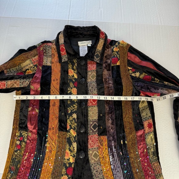 Coldwater Creek Jacket Womens Small Petite Black Patchwork Sequined Velvet - Picture 12 of 14